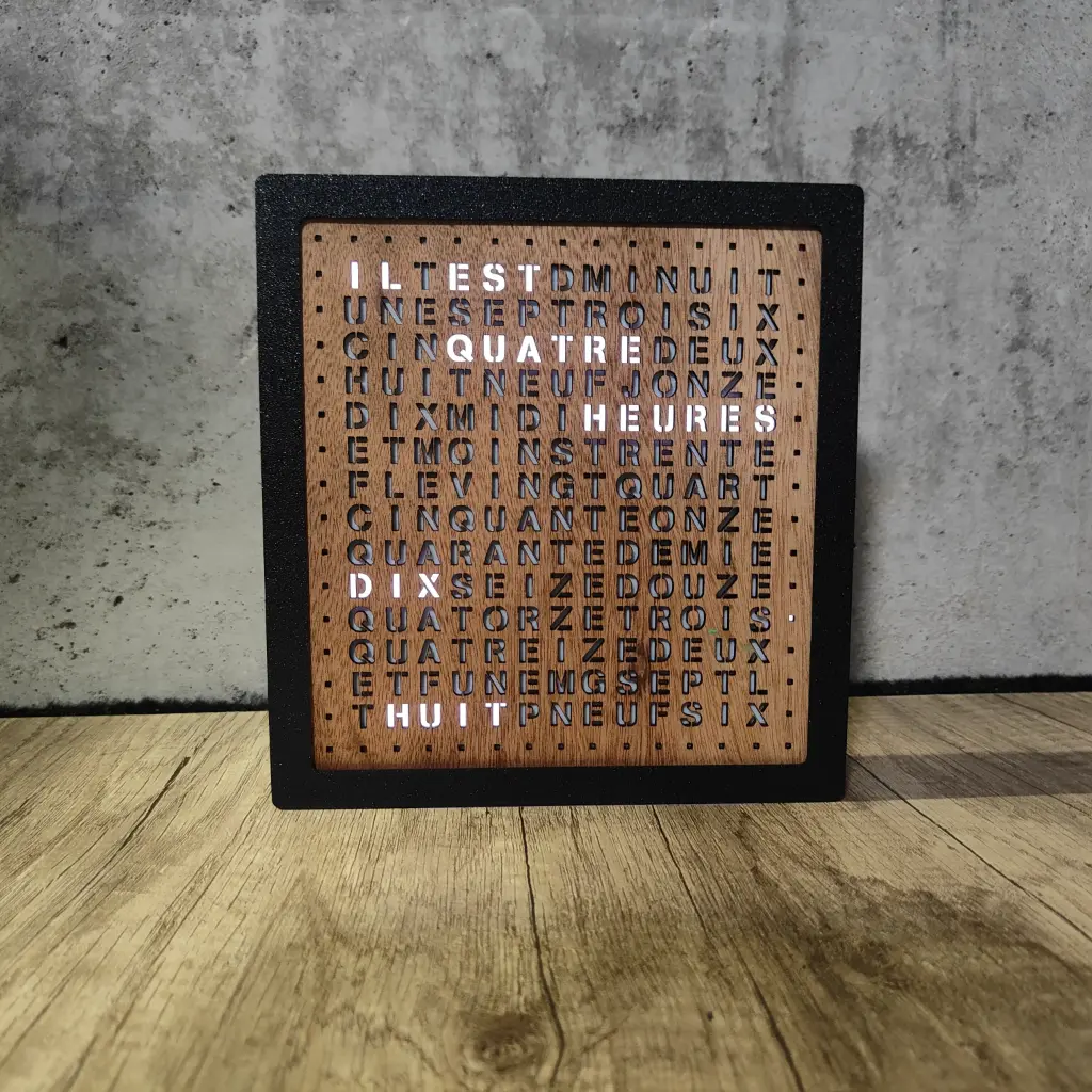 Horloge digital à mots , WordClock (Noir, Bois)