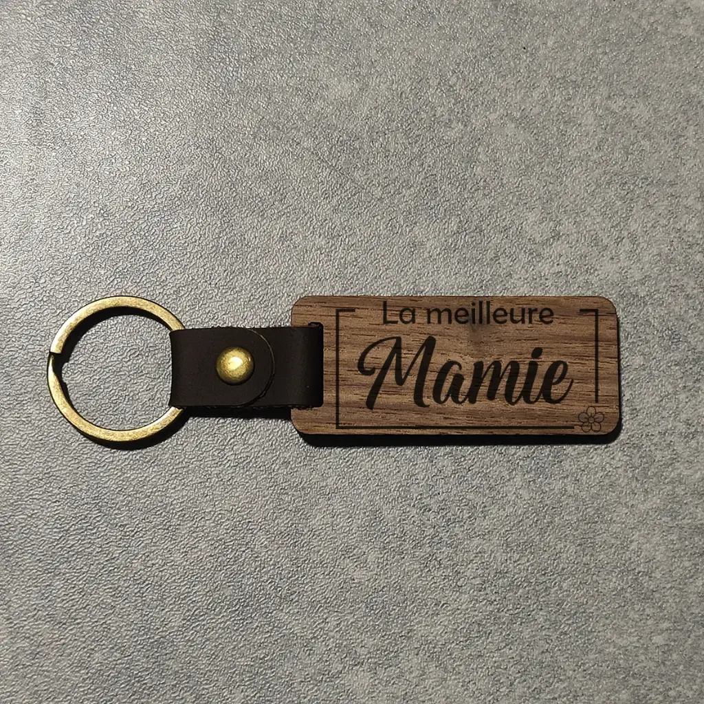 Porte-Clés en bois et cuir Personnalisable - gravure laser