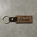Porte-Clés en bois et cuir Personnalisable - gravure laser